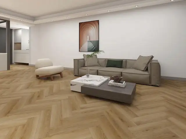 Séjour avec sol SPC imitation parquet posé en chevrons